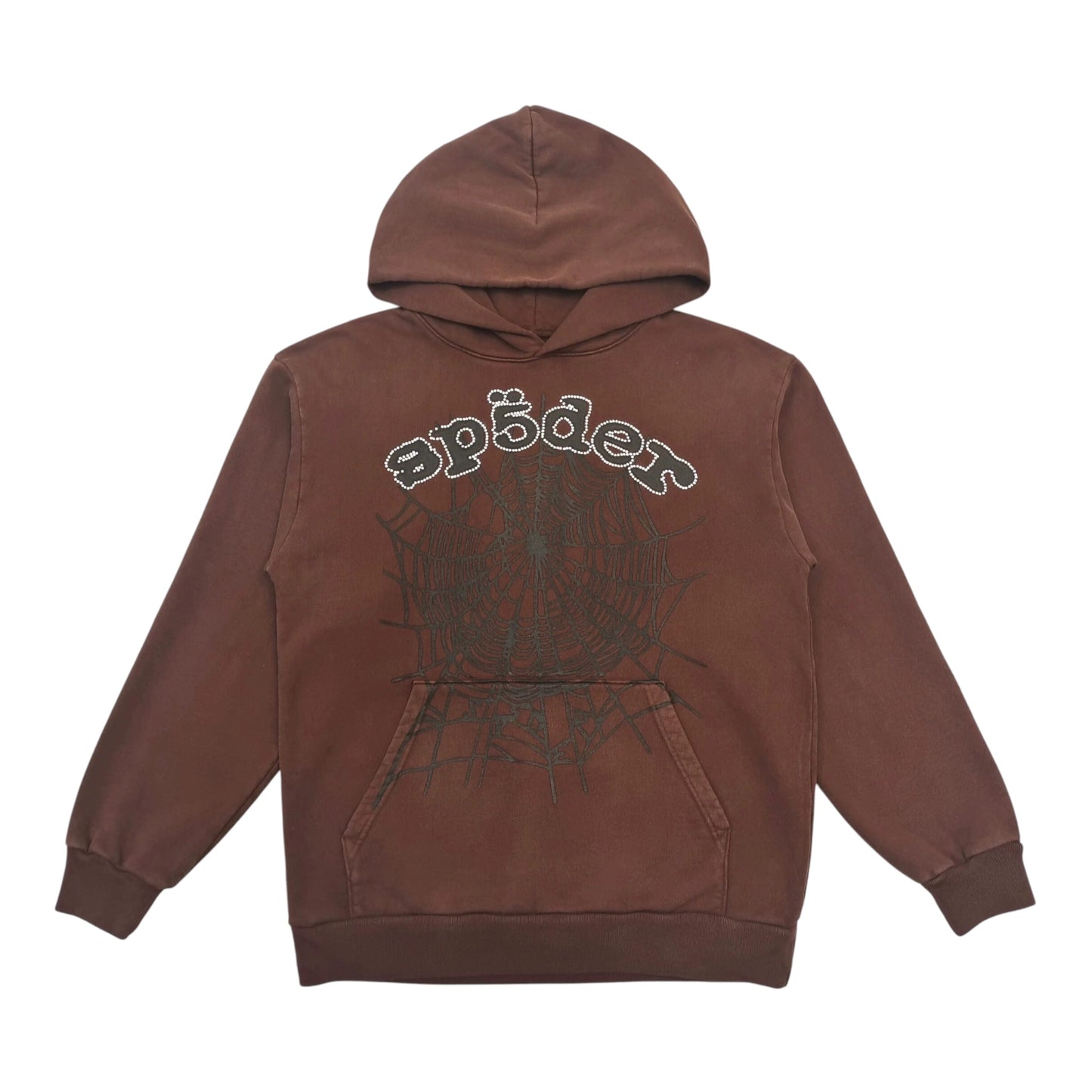 SP5DER WORLDWIDE OG WEB RHINESTONES LOGO BROWN HOODIE