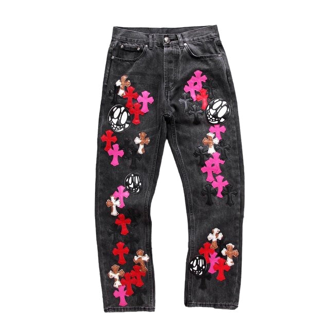 CHROME HEARTS SEX RECORDS 3 COLORS CROSS PATCH DENIM JEANS 