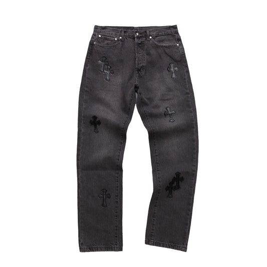 CHROME HEARTS BLACK CROSS PATCH DENIM JEANS