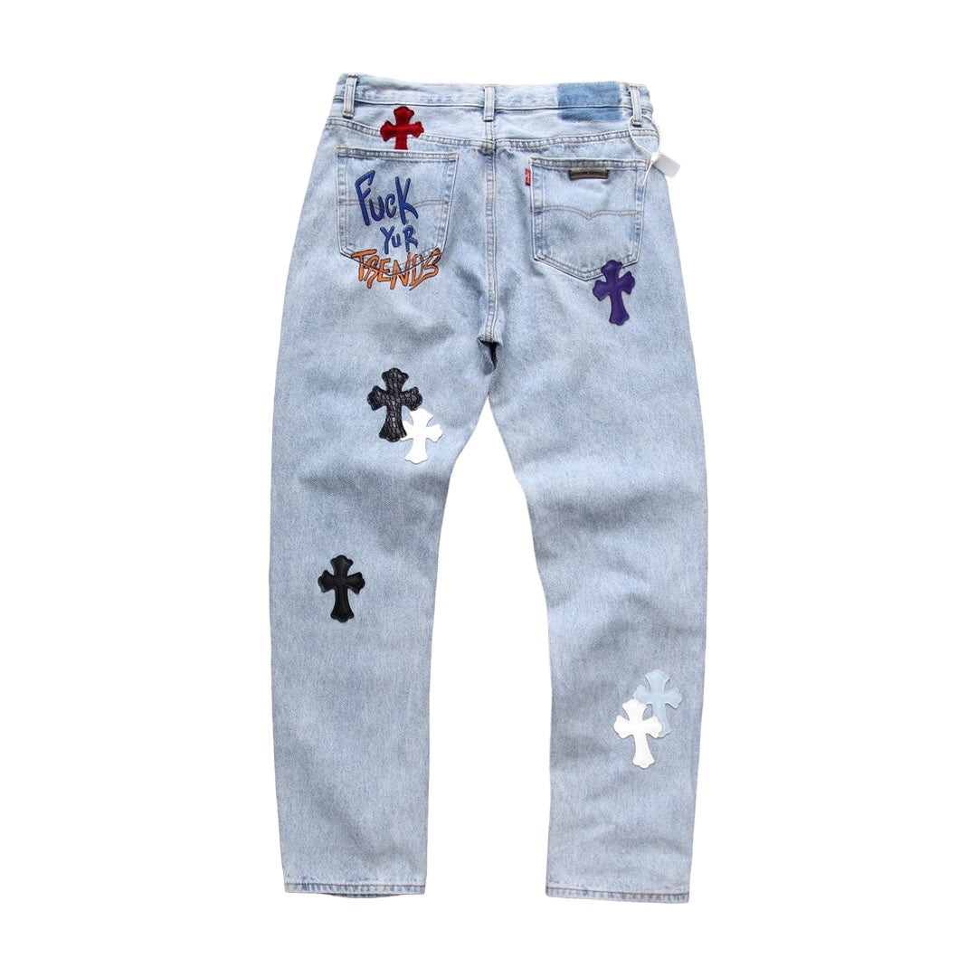 CHROME HEARTS MULTI CONCEPT CROSS PATCH DENIM JEANS