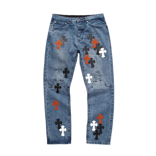 CHROME HEARTS 3 COLORS CROSS PATCH DENIM JEANS