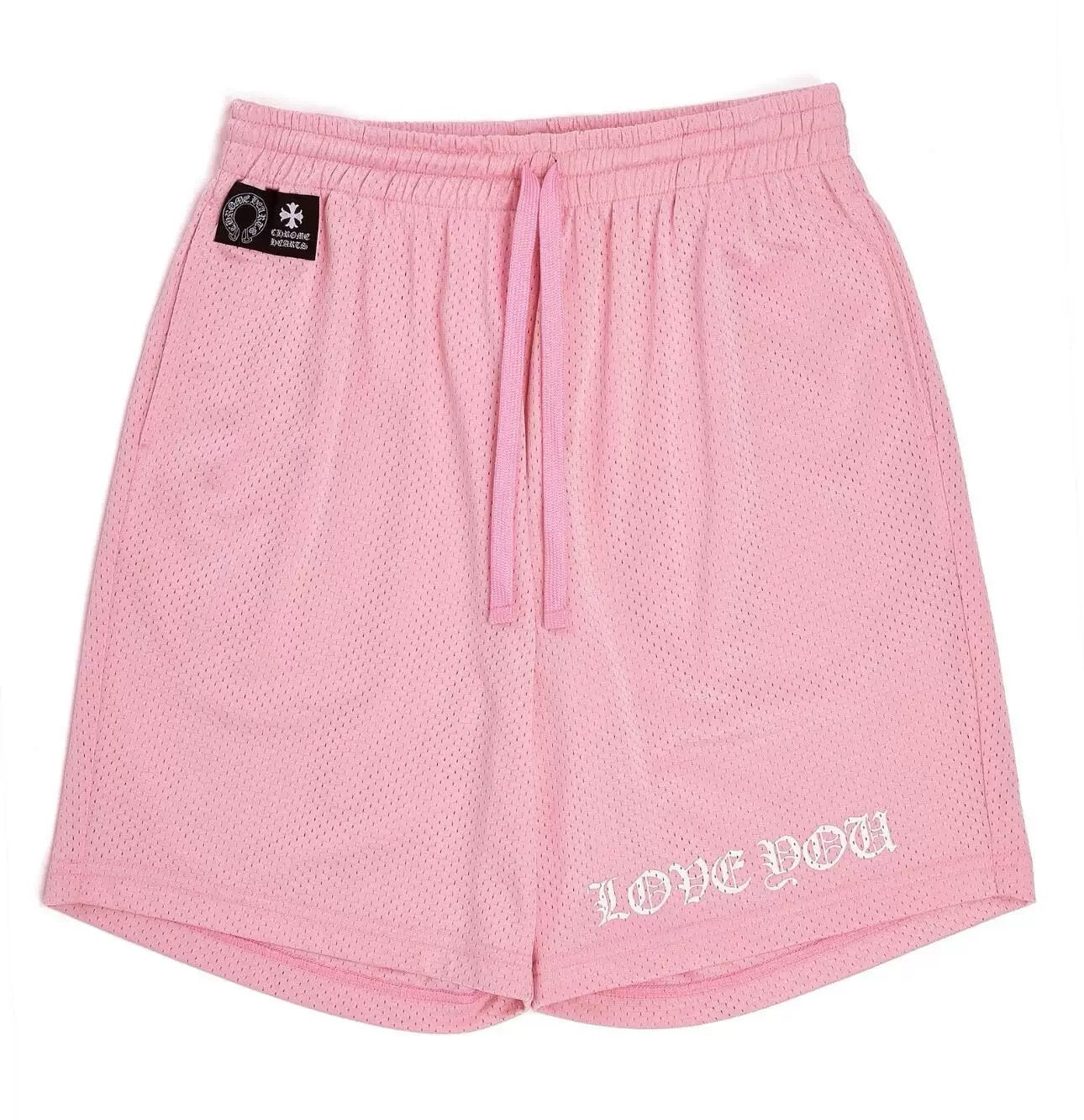 CHROME HEARTS LOVE YOU PINK MESH VARSITY SHORT