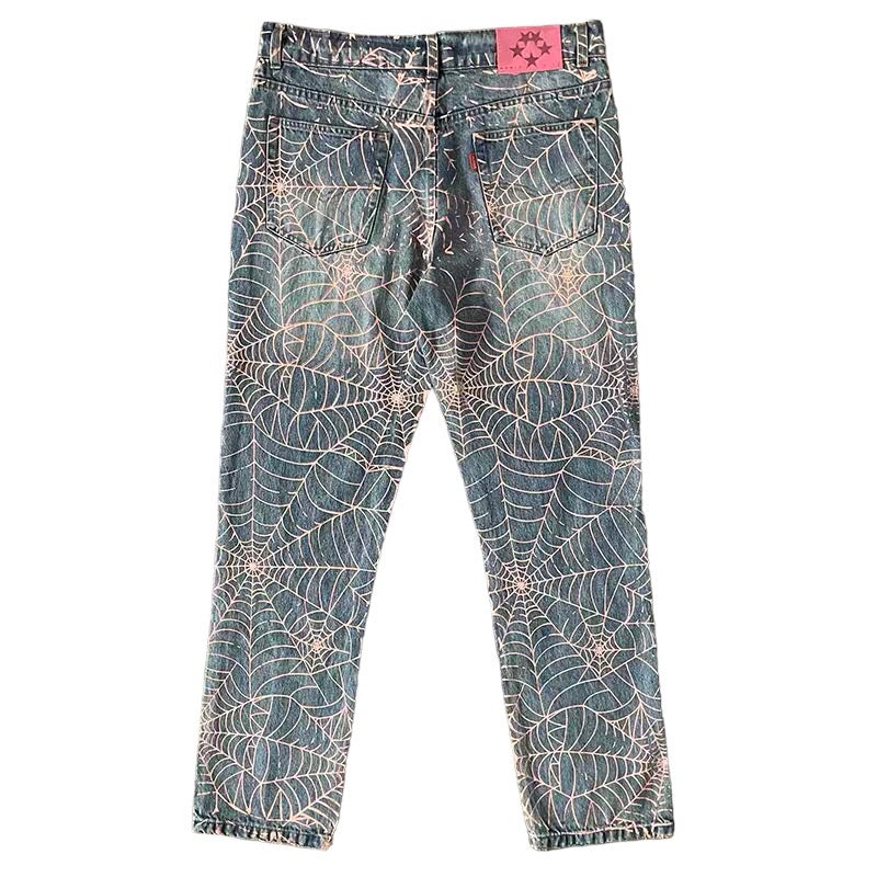 SP5DER WORLDWIDE AOP VINTAGE 501 DENIM PINK WEB PANTS