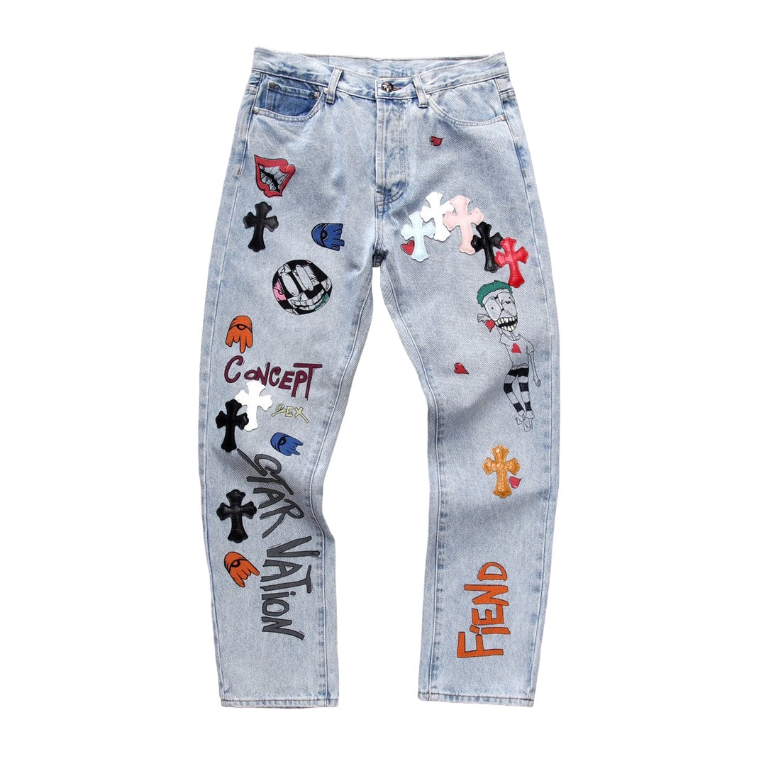 CHROME HEARTS MULTI CONCEPT CROSS PATCH DENIM JEANS