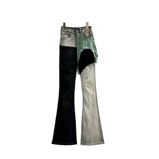 RICK OWENS OMBRE DENIM FLARE - Green/ black