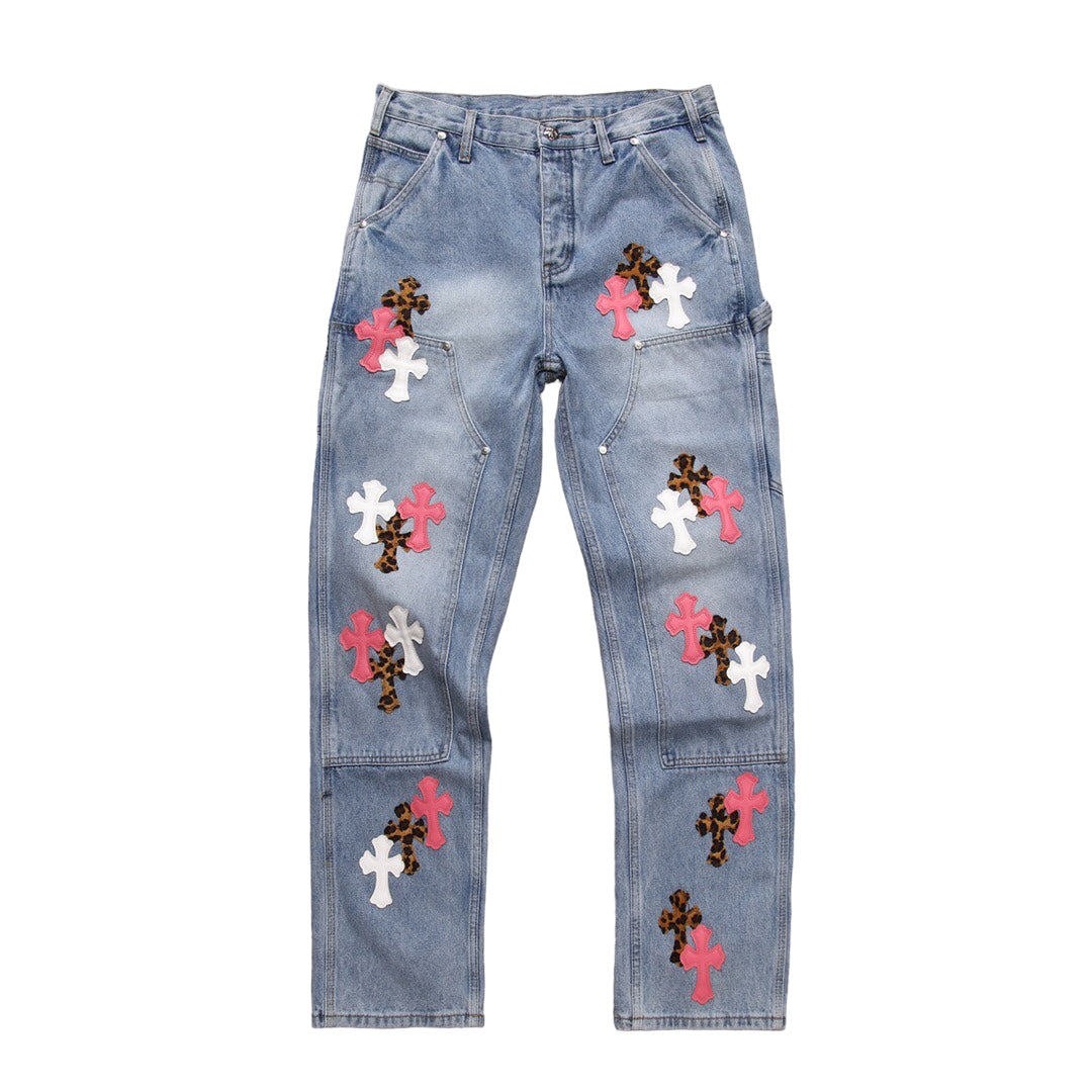 CHROME HEARTS 3 COLORS CROSS PATCH DENIM JEANS