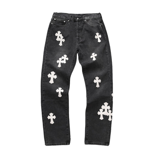 CHROME HEARTS WHITE CROSS PATCH DENIM JEANS