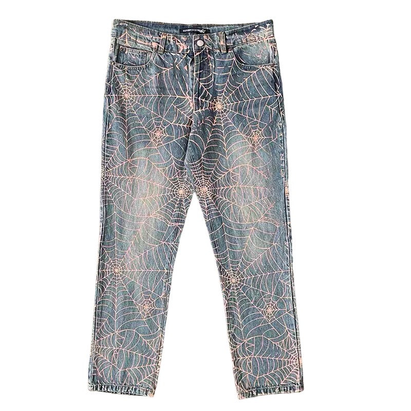 SP5DER WORLDWIDE AOP VINTAGE 501 DENIM PINK WEB PANTS