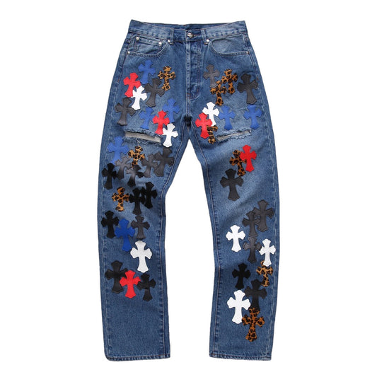 CHROME HEARTS 5 COLORS CROSS PATCH DENIM JEANS