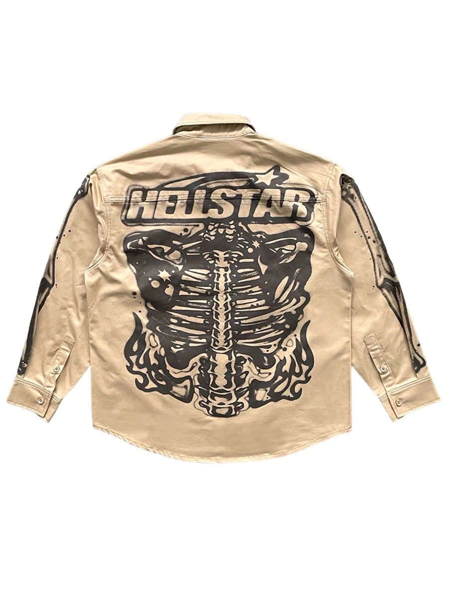 HELLSTAR AIRBRUSHED BONE LONG SLEEVE SHIRT